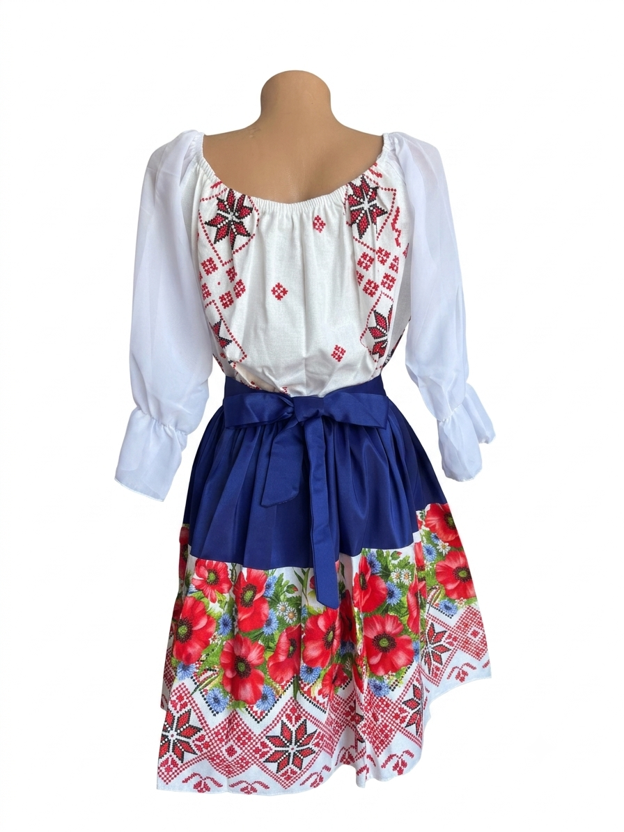 Rochie albastră cu maci
