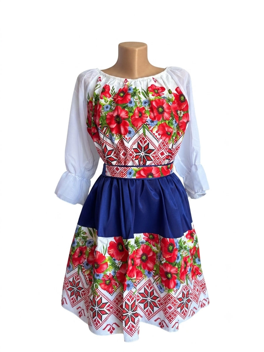 Rochie albastră cu maci