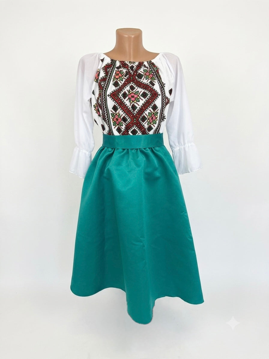 Rochie cu fustă turcoaz